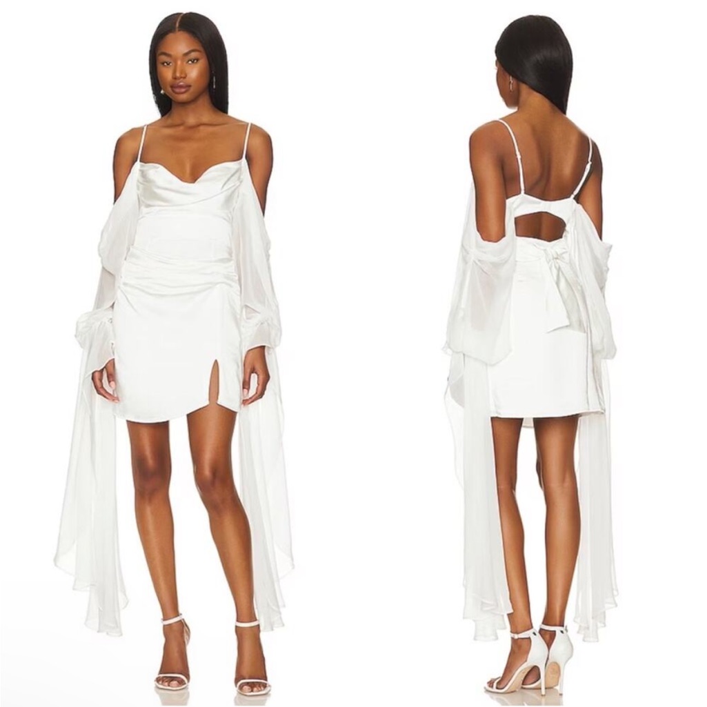 Nwt For Love & Lemons Harlow White Long Sleeve Mini Dress Size Medium Wedding